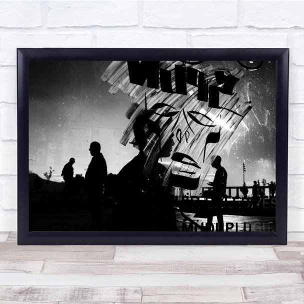 Graffiti Art People Window Walking Black white Wall Art Print