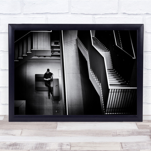 Labyrinth Of Words black and white stair cases Wall Art Print