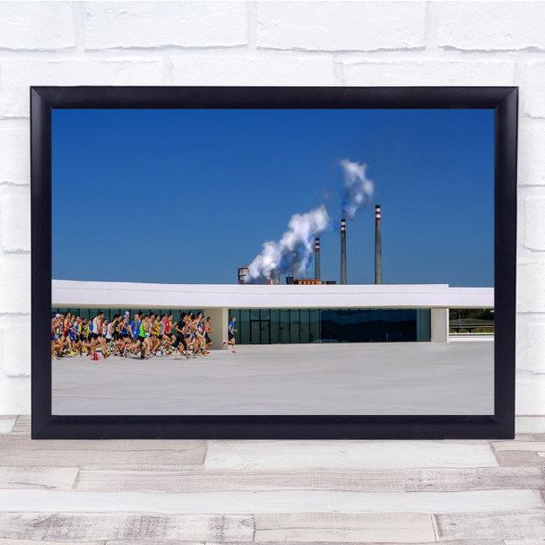 Running marathon sport Building smoke chimneys Wall Art Print
