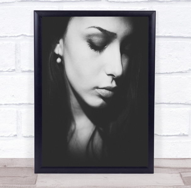 Thoughts woman eyes closed close up expression Wall Art Print