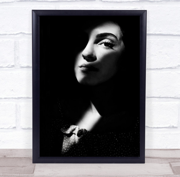 Woman in shadow light on face stare expression Wall Art Print