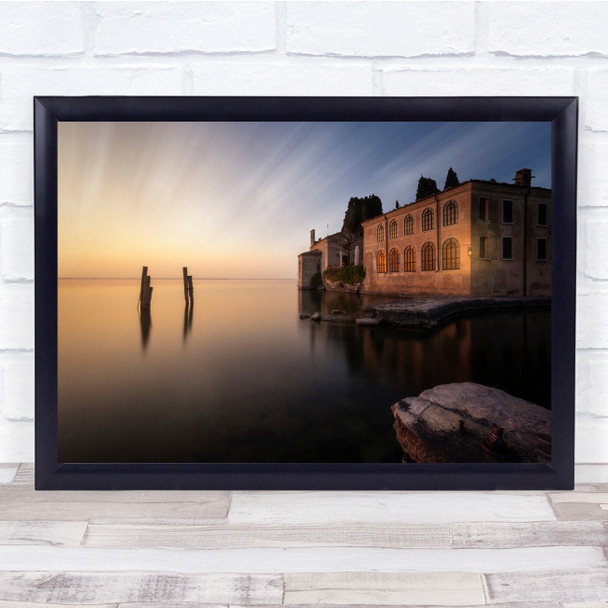 Old Villa House Building Coastal Water sunset Wall Art Print