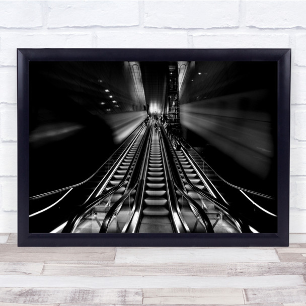 Architecture Black White Escalator Going Up. Wall Art Print