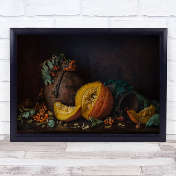 Pumpkin Vegetables Still Life Colours Leaves Wall Art Print