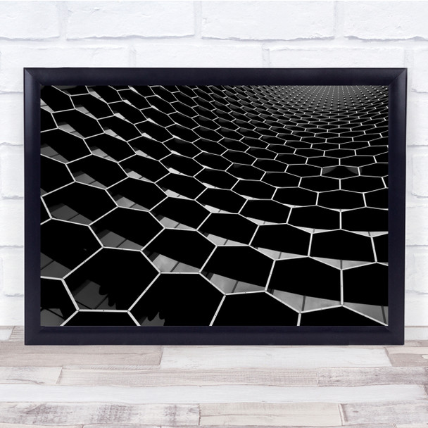 Black & White Beehives Hex Building Windows Wall Art Print