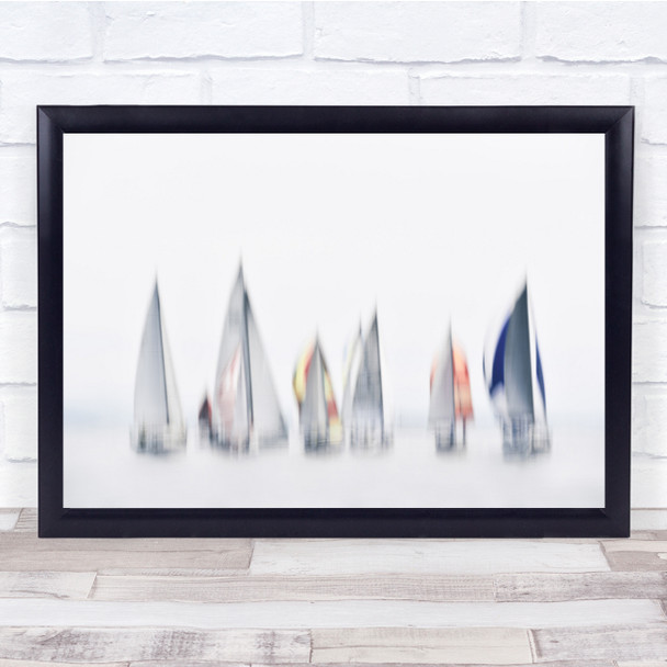 Blurry Motion Action Sport Sail Boats White Wall Art Print