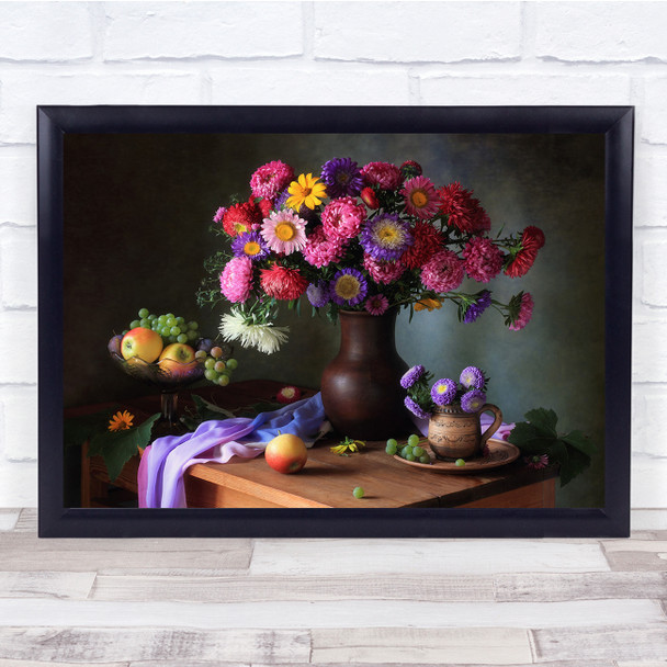 Bouquet Flowers Asters Still Life Botanical Wall Art Print