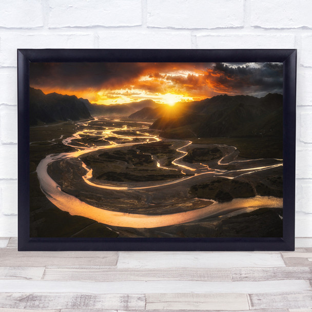 Dragon Vein mountain sunset lakes landscape Wall Art Print