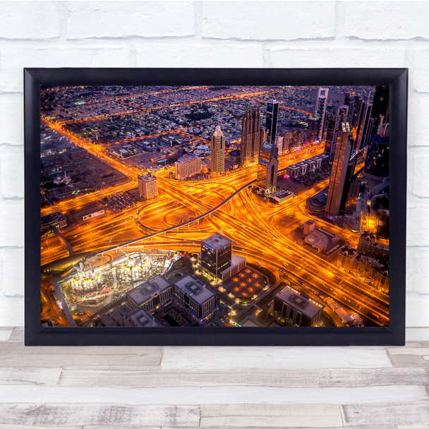 Dubai Night Roads Highway Gold light trails Wall Art Print