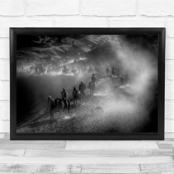 Horses Fog Mist Haze Vignette Animals Rider Wall Art Print