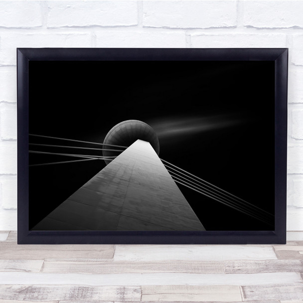 Landscape Black White Suspension Bridge UFO Wall Art Print