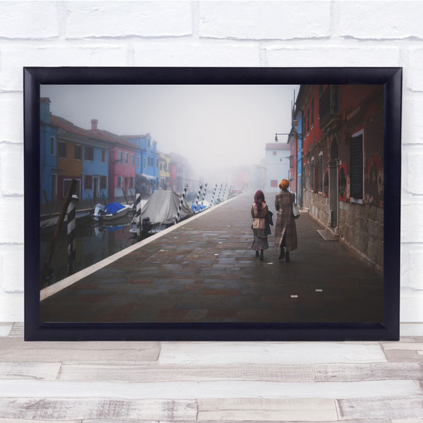 Street River Bank Canal Water Village Urban Wall Art Print