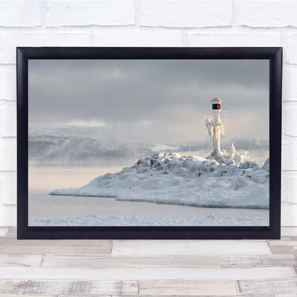 Winter Lighthouse Snow Ice Landscape Sweden Wall Art Print