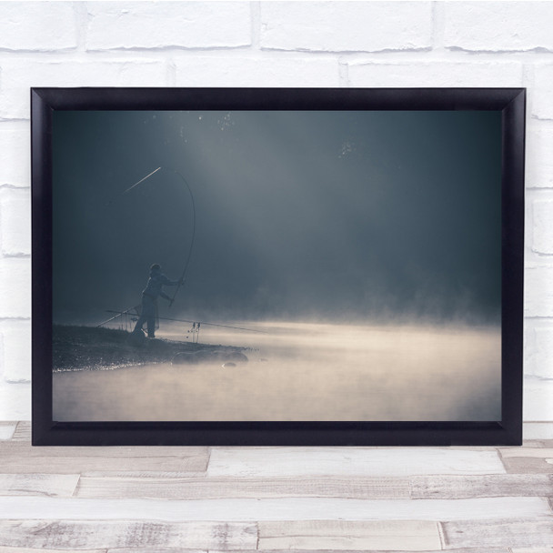 Fishing lake blur sun ray action shot lake Wall Art Print