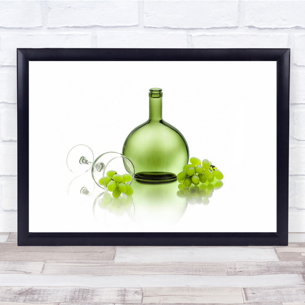 Grape Bottle Green Grapes Still Life Glass Wall Art Print
