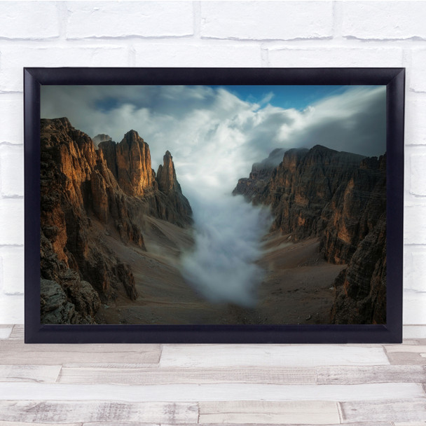 Mountains Fog Clouds Landscape Rocks Cliff Wall Art Print