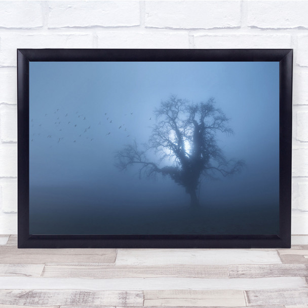 Spooky Morning Tree in the moonlight birds Wall Art Print