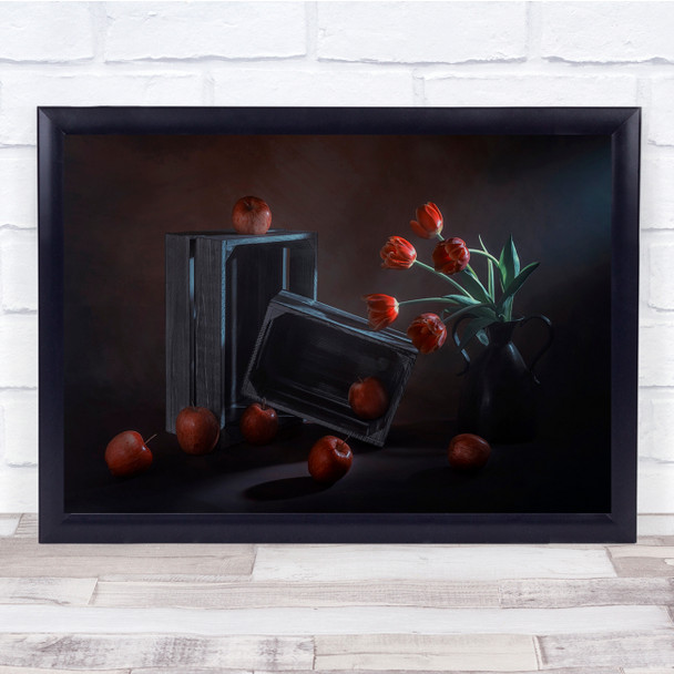 Apple Red Tulips Flowers Boxes Still Life Wall Art Print