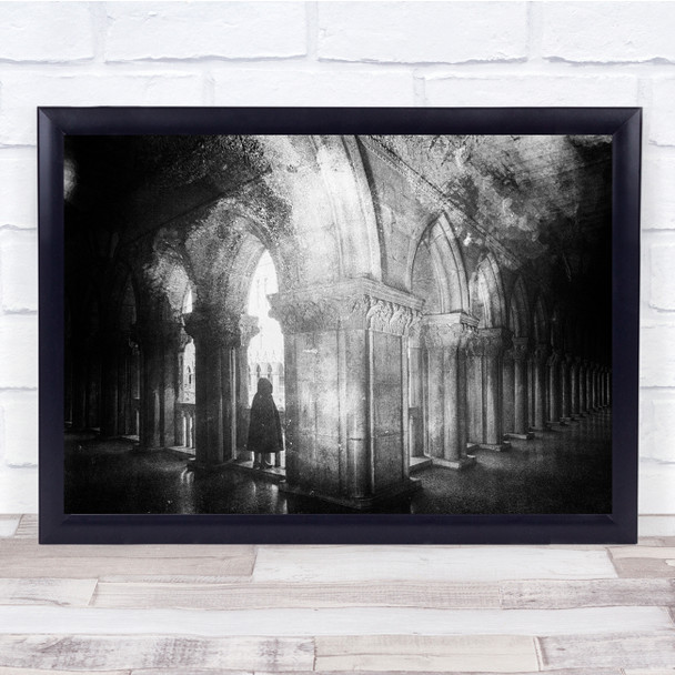 black and white church pillars silhouette Wall Art Print