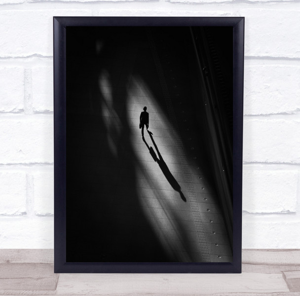 Black and white Shadow man walking street Wall Art Print