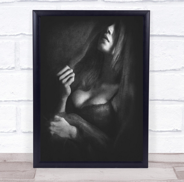 Regret woman black and white covered eyes Wall Art Print