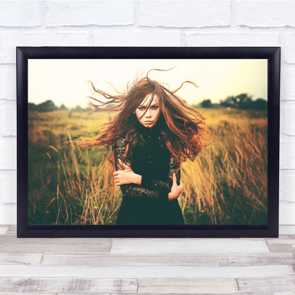 Stay With The Wind Woman Messy hair Field Wall Art Print