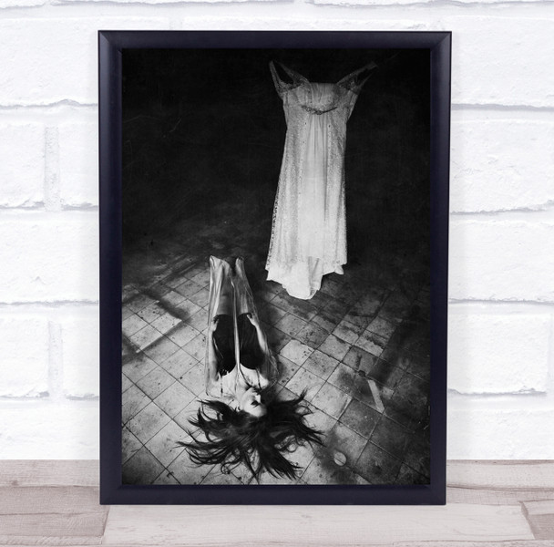 Woman laying down messy hair gown hanging Wall Art Print