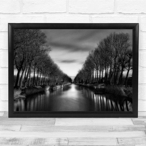 Canals Landscape Panoramic Black & White Wall Art Print