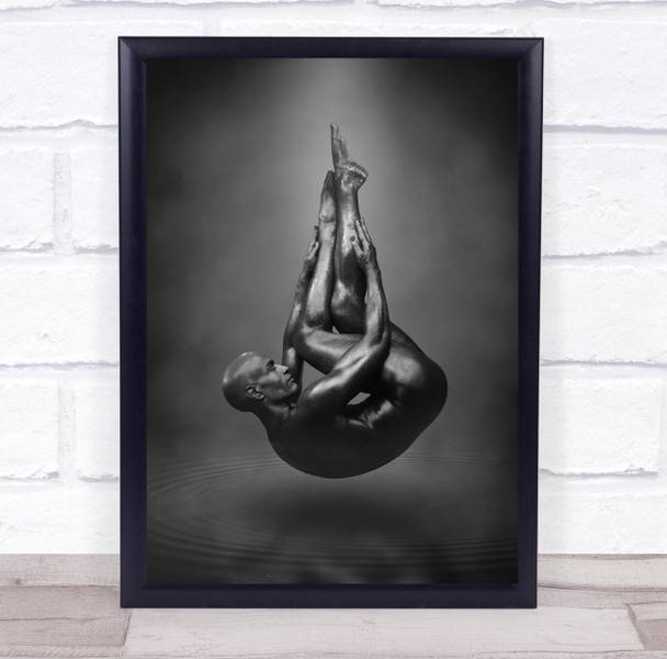 Drop naked man shiny body pose curled up Wall Art Print