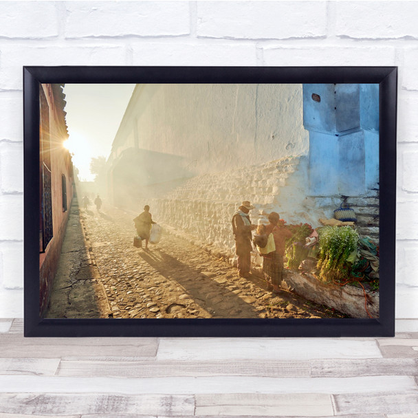 Guatemala sun rise street market flowers Wall Art Print