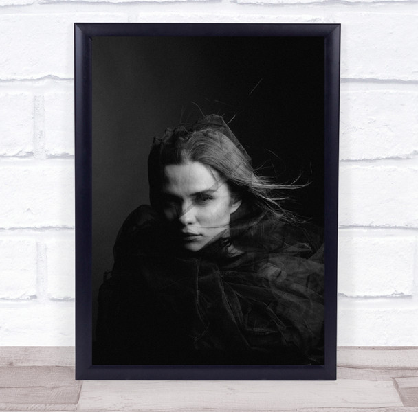 model black and white woman hair blowing Wall Art Print