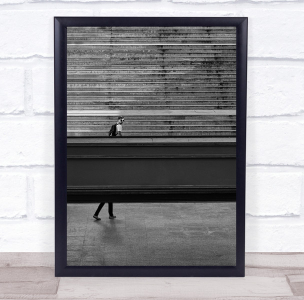 Stretch man funny black and white stairs Wall Art Print