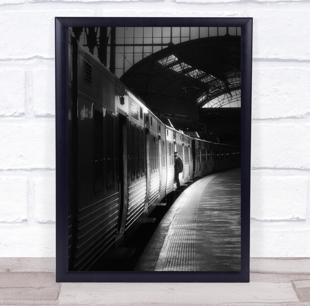 Downbound Train station black and white Wall Art Print