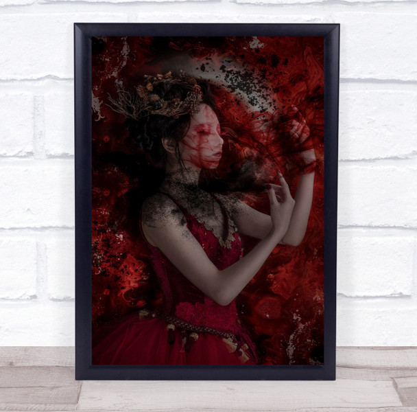 Friction red Asian girl laying in dress Wall Art Print