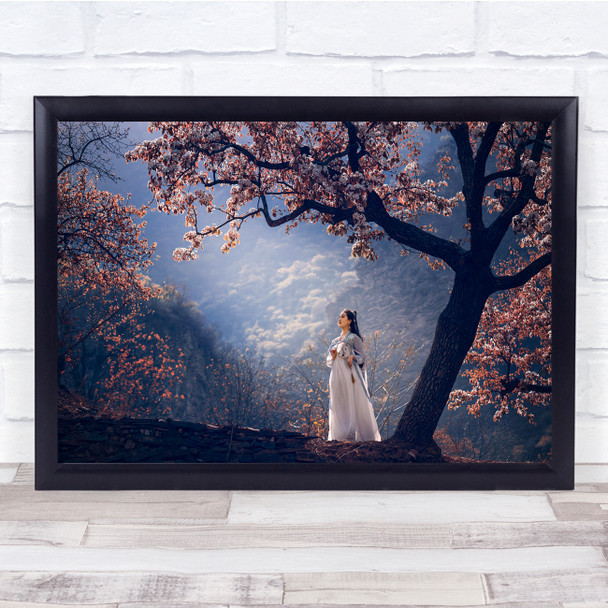 Lady Blossom Tree Nature Outdoors Light Wall Art Print