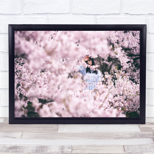 Pink Cherry blossom trees girl portrait Wall Art Print