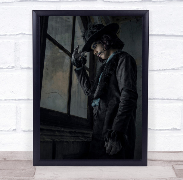The Wolf black jacket and hat by window Wall Art Print The Wolf black jacket and hat by window Wall Art Print