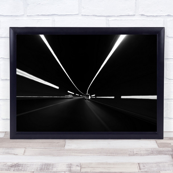 White lights dark tunnel transportation Wall Art Print