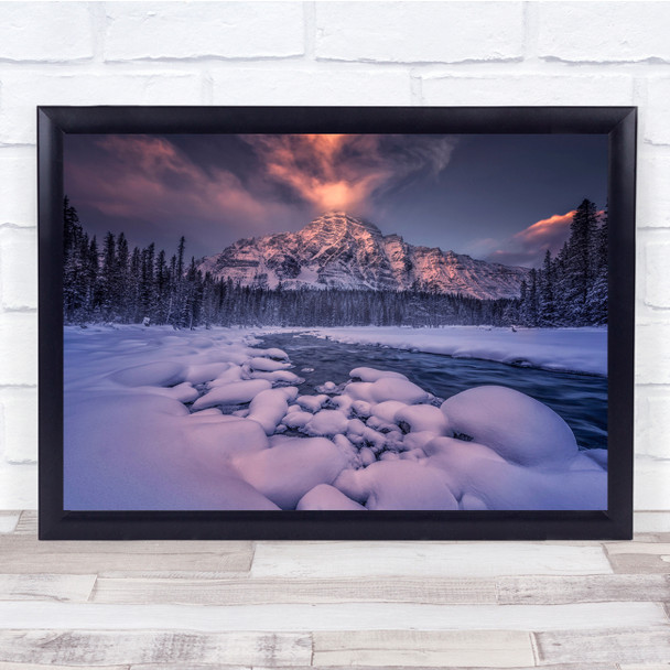 Winter Sunrise Ice snow Water Mountains Wall Art Print