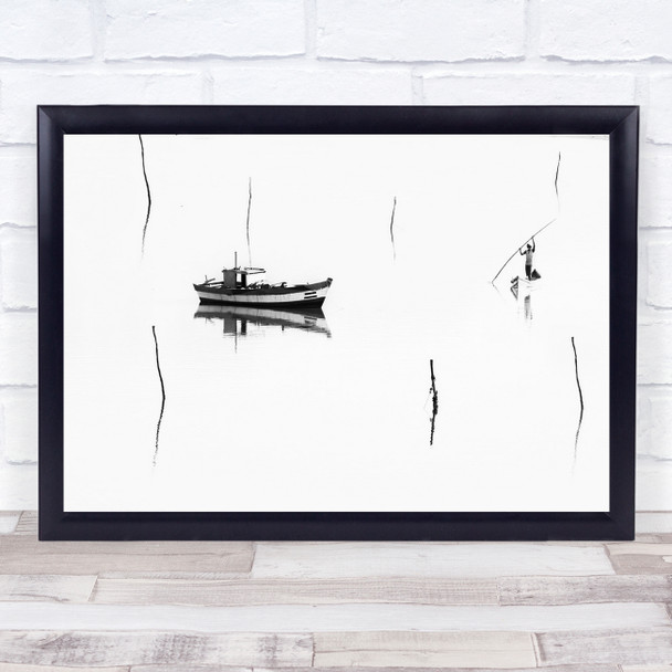 A Fisherman's boat Day black and white Wall Art Print