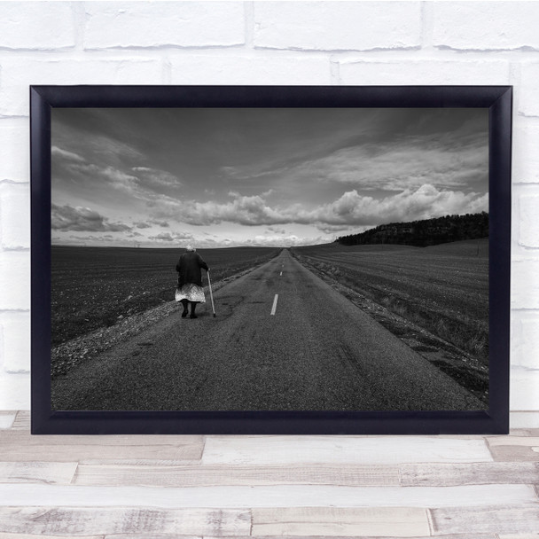 black and white abandoned road walking Wall Art Print