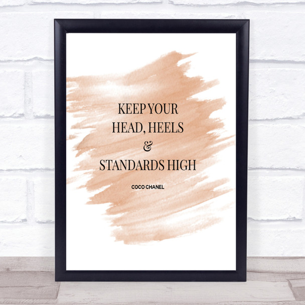 Coco Chanel High Standard & Heels Quote Print Watercolour Wall Art Coco Chanel High Standard & Heels Quote Print Watercolour Wall Art