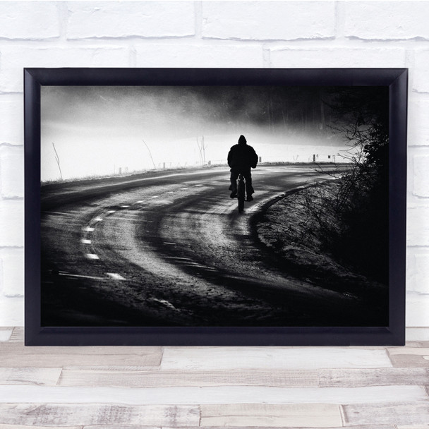 Street Bike Road Silhouette Misty Ride Wall Art Print