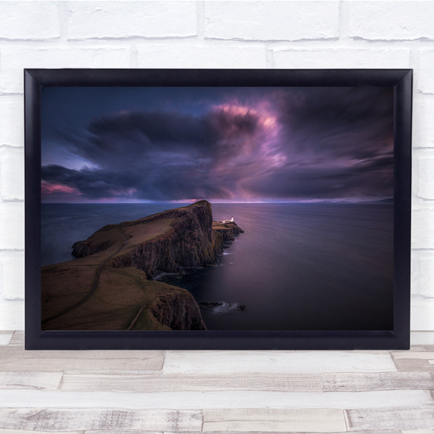 At The End Of Cliff Purple Sky Clouds Wall Art Print