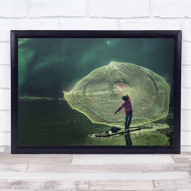 Morning Of Hope man giant net fishing Wall Art Print