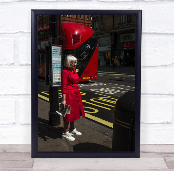 The Wait bus stop woman in red London Wall Art Print