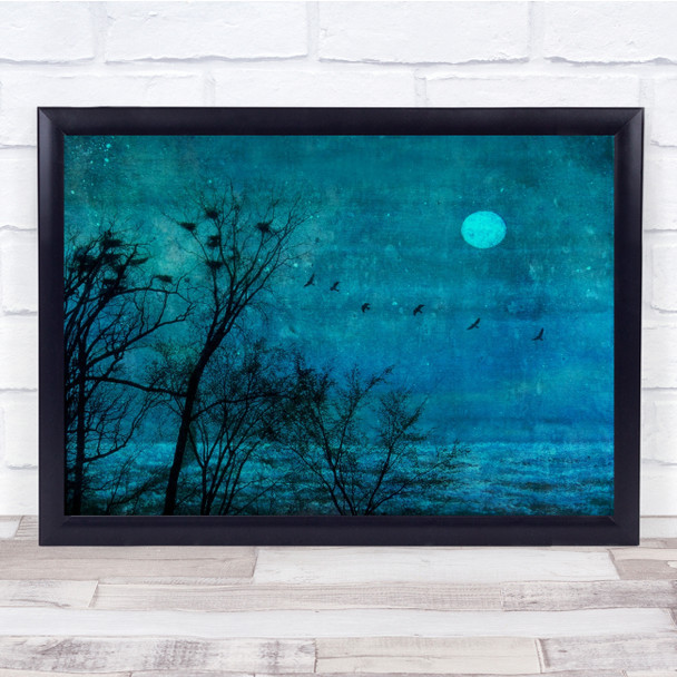 Blue sky illustration bird night sky Wall Art Print