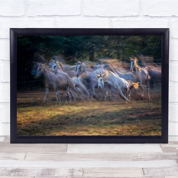 Panoramic Horses Running Motion Blur Wall Art Print