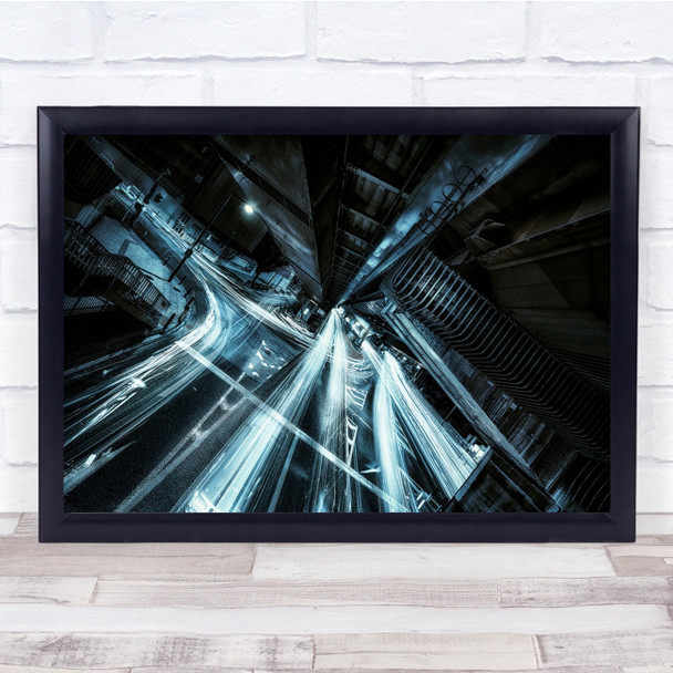 Phantom Zone Blue streak lights city Wall Art Print