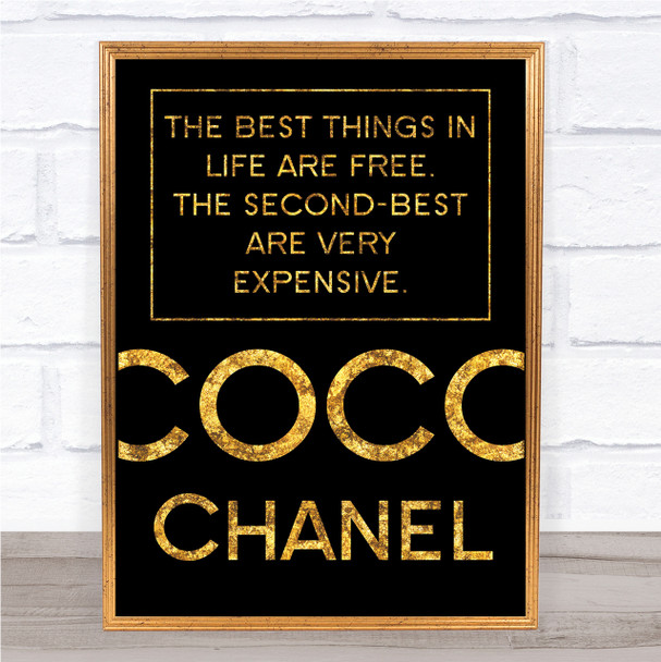 Black & Gold Coco Chanel Best Things In Life Quote Wall Art Print